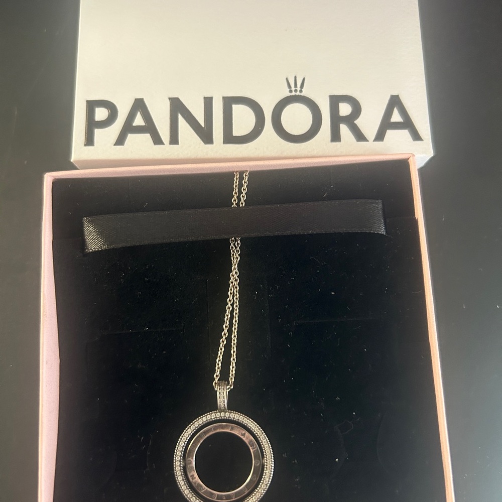 Pandora Silver Necklace with Black and Silver Pendant